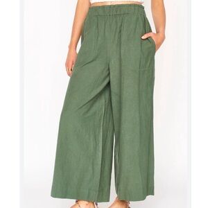 Mirth green cotton linen wide leg pants